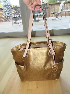 19v/michael Kors Gold Tote/leather Straps/hanging Logo! • $79.95