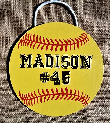 PERSONALIZED SOFTBALL SIGN Name Team Yellow Wall Art Door Hanger Plaque Decor • $13