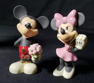 Disney LENOX Mickey & Minnie Mouse Salt Pepper Shaker Figurines Rare Pink & Red • $25