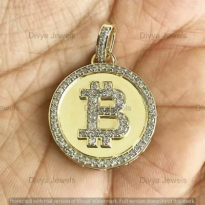 0.40Ct Round Cut Moissanite Bitcoin Charm Pendant 14K Real Yellow Gold Plated • $206