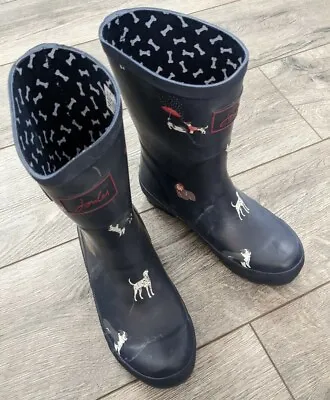 $24.99 • Buy JOULES WOMEN'S BLUE DOG PRINT MOLLY WELLY RAIN BOOTS SIZE 6 Mid Calf
