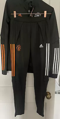 Youth Manchester United Adidas Training Two Piece Tracksuit Grey Orange XS Good • £24.99