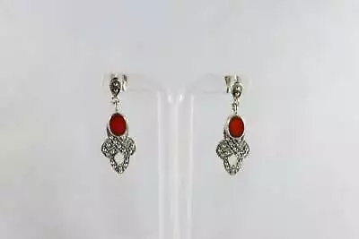 Vintage Orange Carnelian Plaque Designer Signed Post Back Dangle Earrings • $12.75