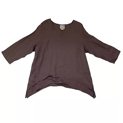 LA FIXSUN Linen Lagenlook Layered Tunic Top Plum 3/4 Sleeve Handkerchief Hem • $34.95