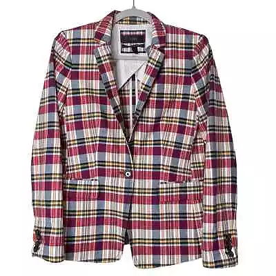 J. Crew | Women's Regent Plaid Madras Cotton 1 Button Blazer Jacket | Sz 4 • $50