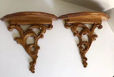 Vtg Pair Wood Wall Shelves Brackets Hollywood Regency MCM EUC • $59.99