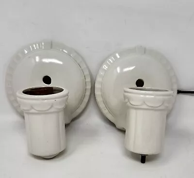 Matching Pair Vintage Art Deco Porcelain Wall Sconces Light Fixtures • $70