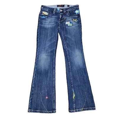Vigoss Bootcut Flare Mid Rise Embroidered Denim Blue Jeans Women's Size 5/6 • $24.99