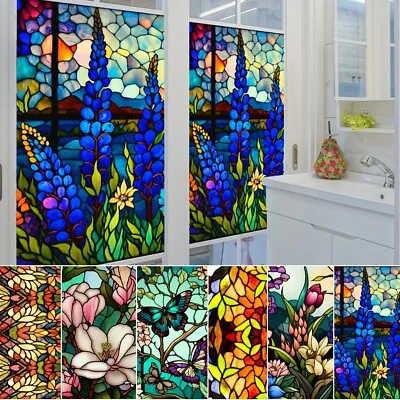 Flower Stained Glass Window Film Non-adhesive Privacy Window Film Sticker Decors • $14.84