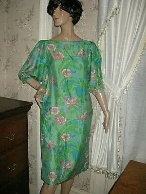 Lovely Vintage Multi-color Floral Stripe Silky Dress • $17.95