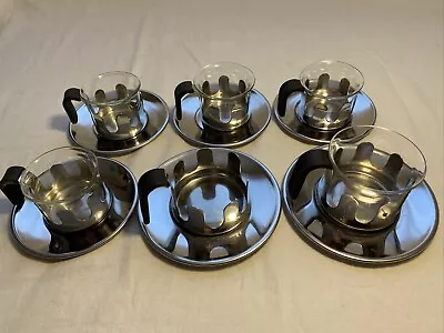 Michael Graves Design Tea Cups & Saucers Demitasse Glass Stainless Steel Set / 5 • $100
