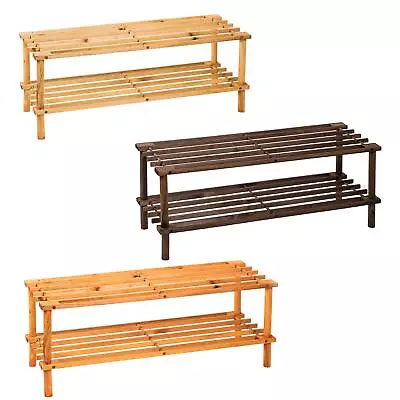 £15.99 • Buy 2 3 4 Tier Wooden Slated Shoe Rack Holder Natural Walnut Dark Wood