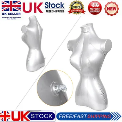 Silver PVC Female Woman Inflatable Half Body Torso Form Mannequin Model Fashion • £15.89