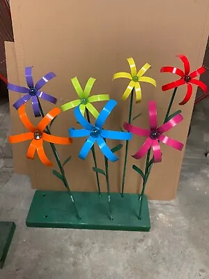 7 Recycled Metal Flower Spring Collection Garden Stake Yard Color 22  Tall • $60