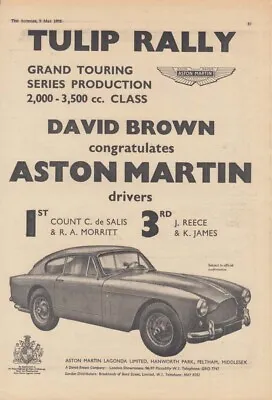 Tulip Rally Grand Touring 1st Place - Aston Martin DB4 Ad 1958 • $9.99