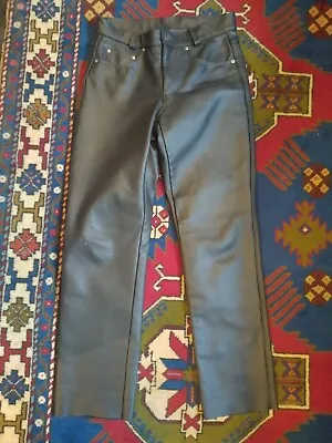 Schott Black Leather Pants Mens 32 Motorcycle Jeans Made In USA • $400