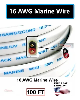 100ft 16Ga Marine Cable Grade Wire Duplex Boat 100% Copper OFC Wire 16/2 Gauge  • $42.89