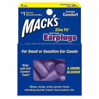 Mack's Slim Fit Soft Foam Earplugs For Small Sensitive Ear Canals 5 Pair 2 Pack • $10.12