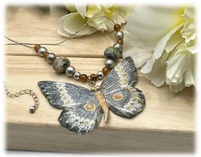 Joy Elaine Praznik Artisan Ceramic Butterfly Pendant OOAK Necklace Clay Art CLE • $25