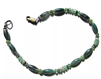 Bracelet Solid 925 Sterling Silver & Jade Bead 9.25 Inch With Lobster Catch ~ 48 • $22