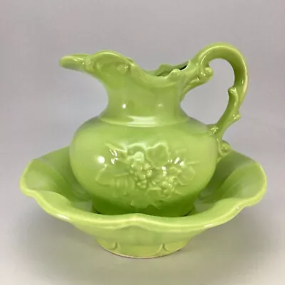 McCoy Pottery Pitcher And Bowl Lime Green Vintage • $24.99