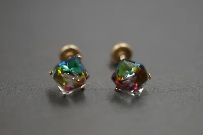 14K Solid Yellow Gold 5.5MM Mystic Topaz Stones Screw Back Stud Earirng. • $55