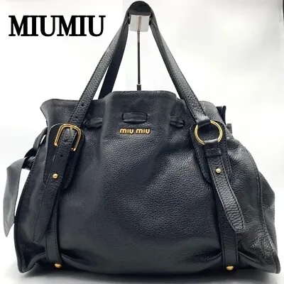 Auth Miu Miu Handbag Tote Bag #1912 Black Leather Ribbon F/S To US • $350