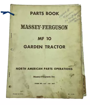 Massey-ferguson Mf10 Garden Tractor Parts Book 2m-11/65 Form No. 651 219 M91 • $15.99