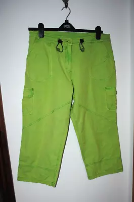 Lazy Jacks Apple Green Cropped Cargo Trousers UK 16 Toggle Adjustable Waist • £4.99