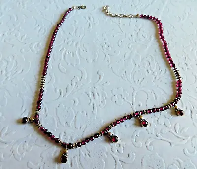 Vintage Ruby Red Glass Bead & Sterling Silver Necklace - 18  • $29