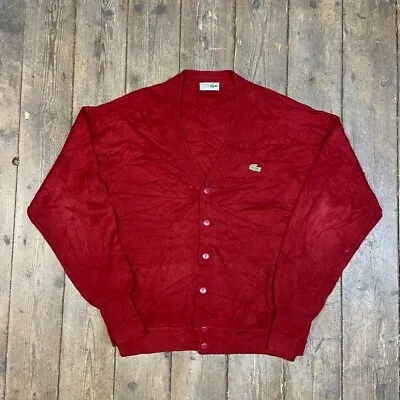 Lacoste Chemise Jumper Knit 90s Vintage USA Button Up Cardigan Red Mens XL • £31.50