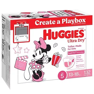 Huggies Girls' Ultra Dry Nappies Size 5 Walker (13-18kg) 132 Nappies • $141.99