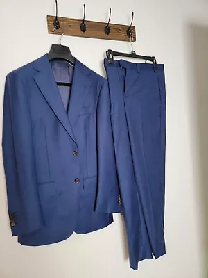 Suit Supply Napoli Blue Herringbone Suit • $90
