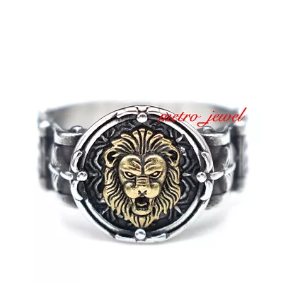 JXC Mens Gold Plated Stainless Steel Lion Head Of Judah Ring Men Size 7 8 9-15 • $19.99