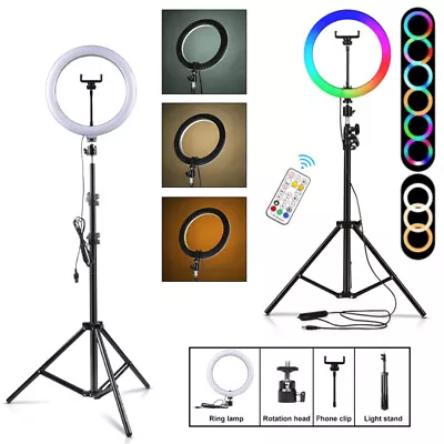 LED Ring Light With Tripod Stand Phone Holder Dimmable Studio Photo Makeup Lamp • $25.96