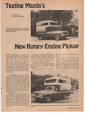 Mazda Rotary Pickup Truck Camper 1974 Vintage 2 Pg Print Article Ad Original • $7.49