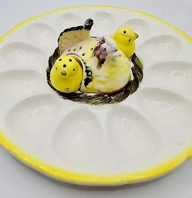 Vintage Deviled Egg Plate Tray Hen Chicken On Nest & Salt Pepper Chicks; Japan • $39.99