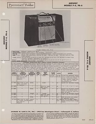 1947 Midwest P-6 Radio Service Manual Schematic Repair Photofact • $10.99
