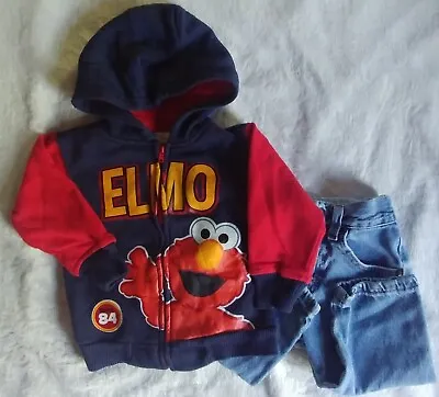 Sesame Street Boy Zip Up Hoodie With Rider Jeans  18 Months Infant Toddler Wear • $15.99
