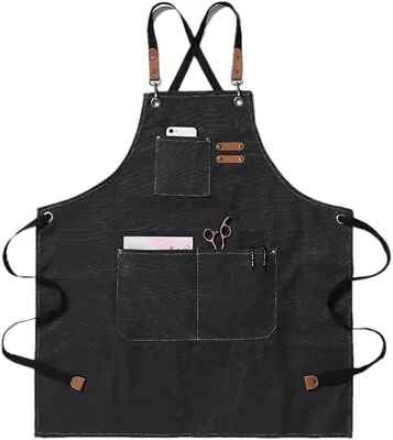 Kitchen Chef Apron With 3 Pockets Cross-Back Adjustable Bib For Cooking Black • $13.65