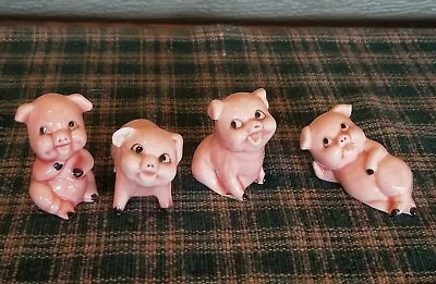 Vintage Set Of 4 Ceramic Pink Pig Figurines Some Chips • $12.74