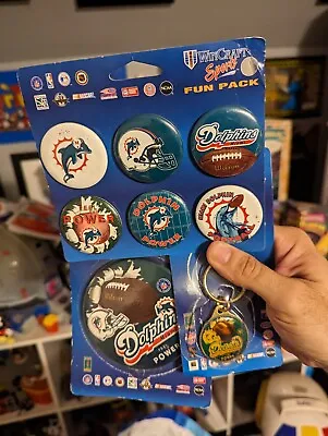 Vintage Miami Dolphins NFL Buttons Pins And Brass Key Ring Set Wincraft Sports • $10