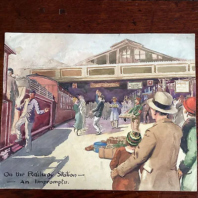 Watercolour Artwork Painting Dancing At Railway Station Alfred Bonavia Keyworth • £60