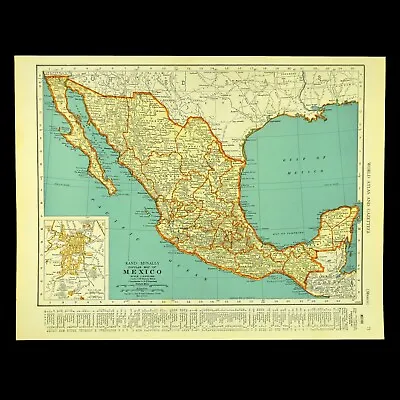 1940s Vintage Map Of MEXICO Antique Original Baja California Cancun Los Cabos • $14.41
