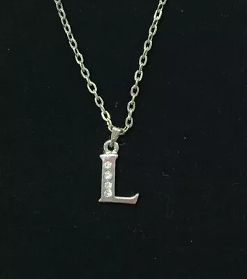 18k White Gold Plated Marked Initial ￼￼￼Letter L Small Pendant Necklace 18” • $13.95