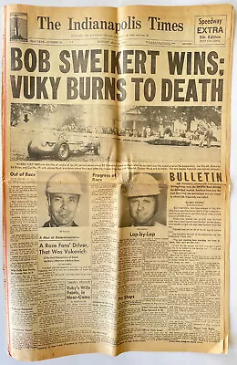 May 30 1955 Indianapolis Times Newspaper Bill Vukovich Dies At Indy 500 Race • $29