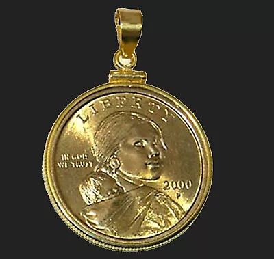 Coin Jewelry Pendant 2000 Sacagawea And Child Dollar 14K Gold Filled Bezel New • $43.75