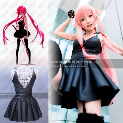 Mirai Nikki Gasai Yuno Cosplay Costume Anime Black Leather Dress/ • $38