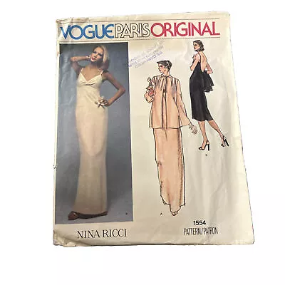 VOGUE Paris Original Pattern 1554 NINA RICCI Evening Dress Jacket Sz 8 Cut • $20