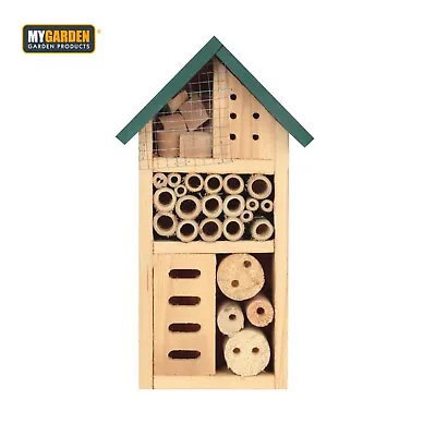 Wooden Insect Bee House Natural Wood Bug Hotel Shelter Garden Nest Box Nesting • £7.85